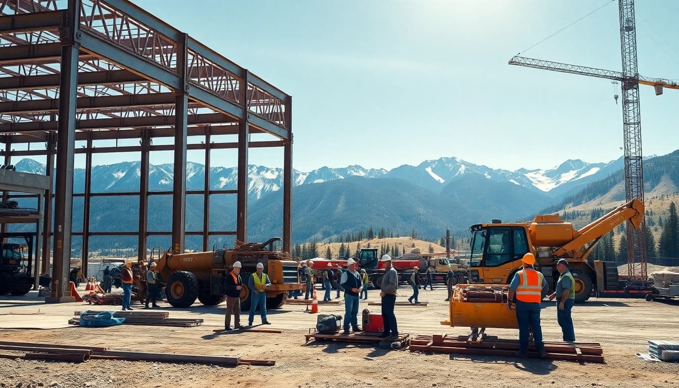 Colorado construction news highlights skilled workers and machinery on a vibrant construction site.