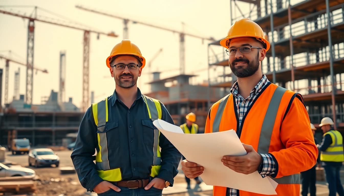 New York Commercial General Contractor managing a dynamic construction site with workers and equipment.