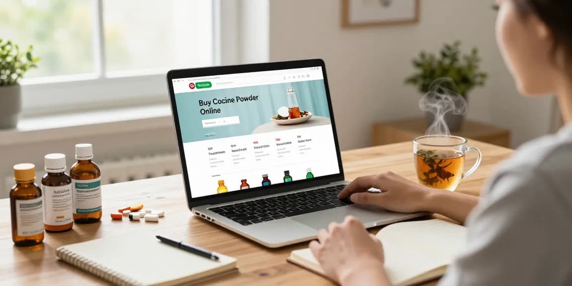 Engaging online shopping experience showcasing how to buy cocaine powder online from a comfortable home office setting.