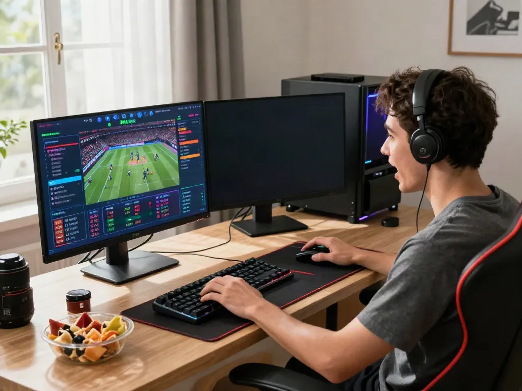 Engaged user enjoying online gaming at https://gem88.jpn.com/ with vibrant sports betting interface.