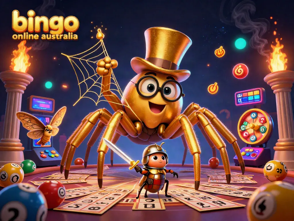 Experience the excitement of bingo online Australia with a vibrant, engaging scene featuring unique characters and gaming elements.