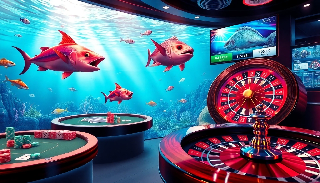 Engage in bắn cá đổi thưởng with vibrant casino visuals of underwater targets and thrilling gameplay.