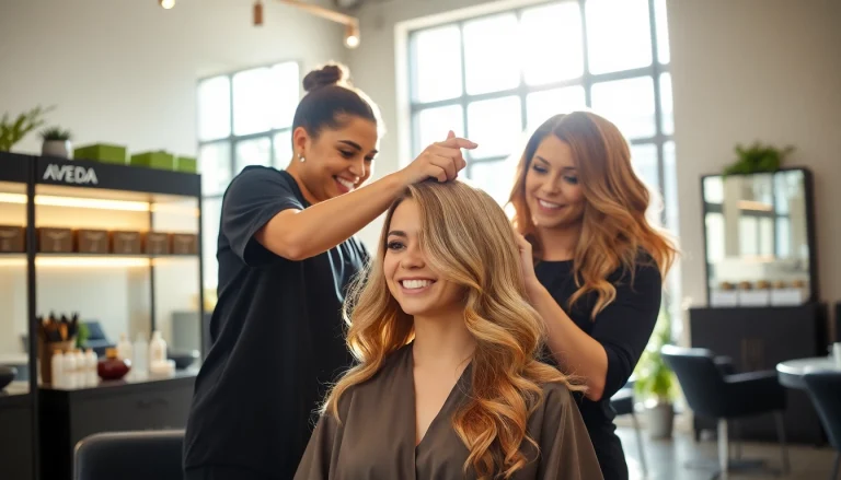 Hair salon San Diego: Professional stylist creating stunning highlights on a client in a modern, eco-friendly space.