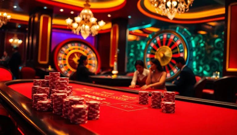 Experience the excitement at NHÀ CÁI B8 with luxurious casino tables and vibrant gaming.