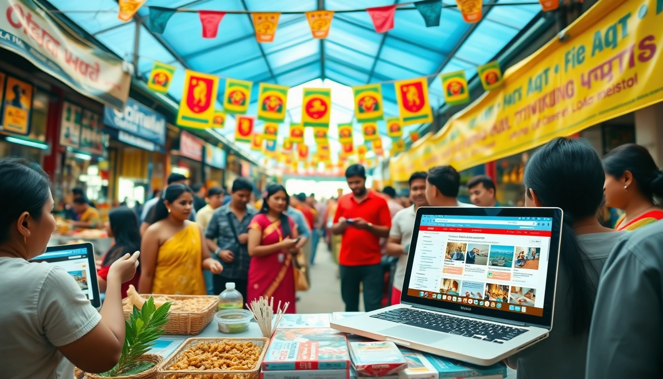 Lanka Add classifieds displayed in a vibrant Sri Lankan community market, showcasing advertisements for personal and spa services.