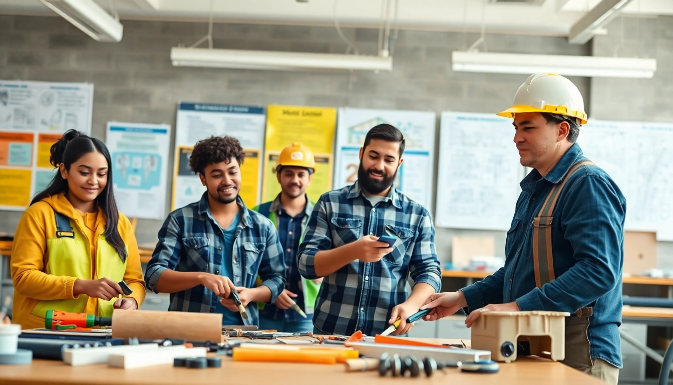Engaging construction education workshop where students actively participate in hands-on learning.