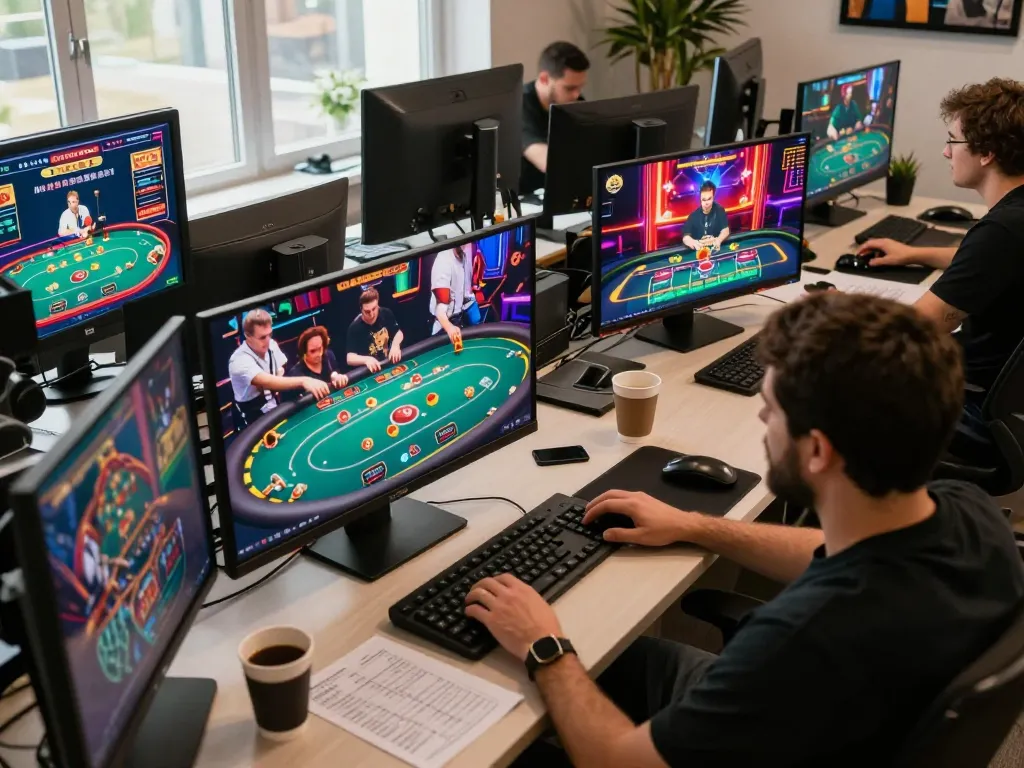 Player actively engaging in online gaming on tr88 com with vibrant casino screens and strategy notes present.