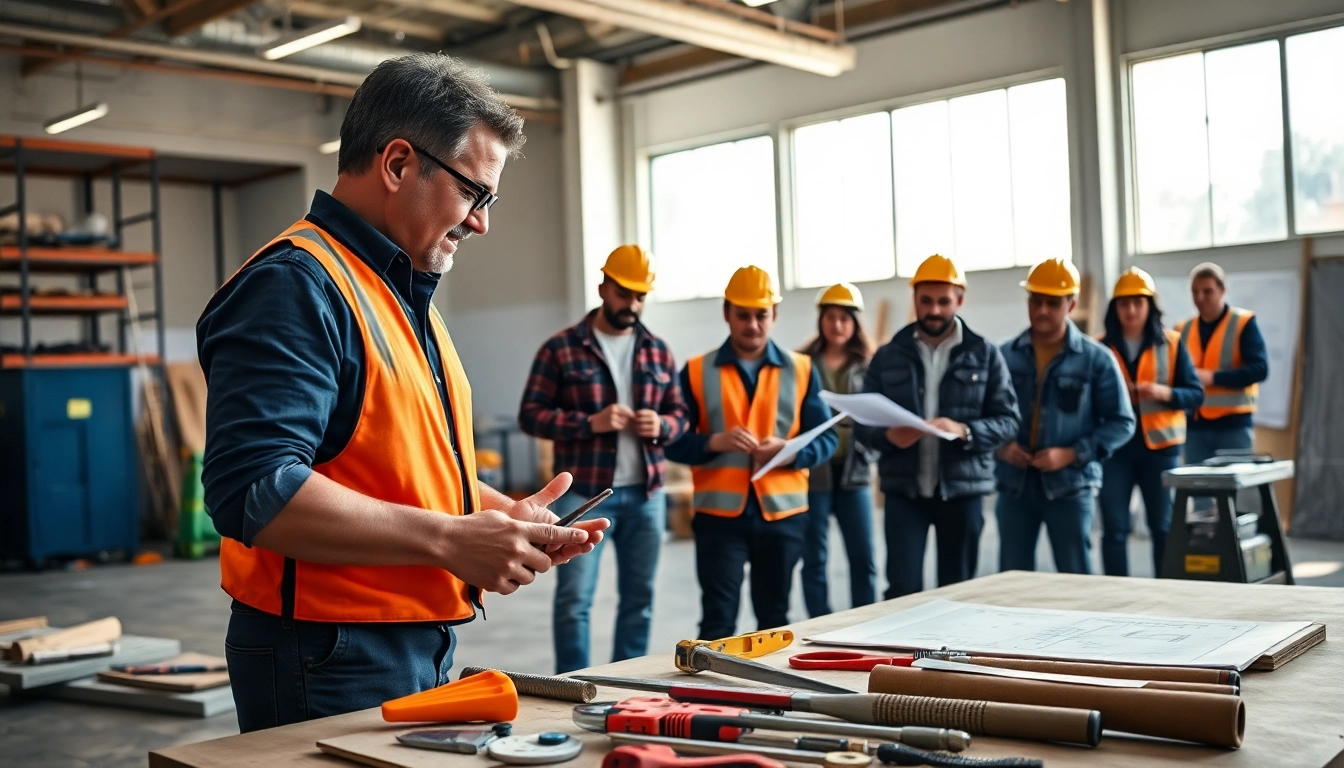 Participants in construction training engaging actively, showcasing safety protocols and hands-on skills.
