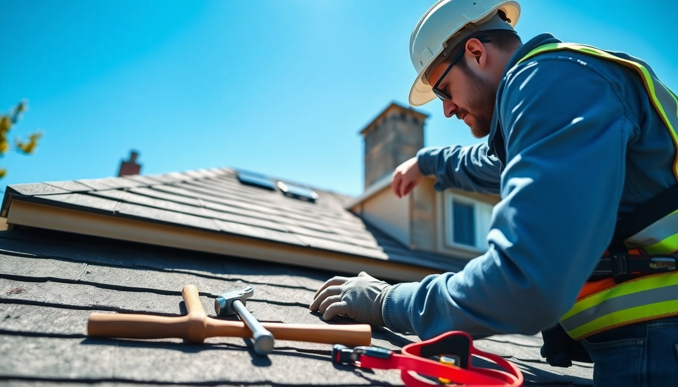 Efficient emergency roof repair Bay Area by a skilled roofer on a sunny day.