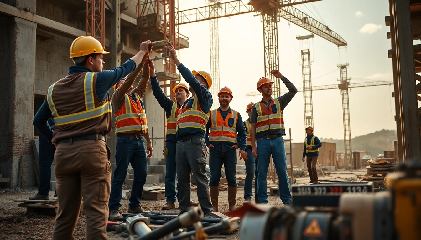 Workers in Blåkläder workwear demonstrate durability and flexibility at a construction site.