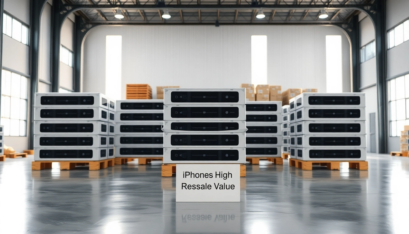Showcase of Liquidation iPhone Pallets for Sale – 20 Units (High Resale Value) in a professional warehouse setting.