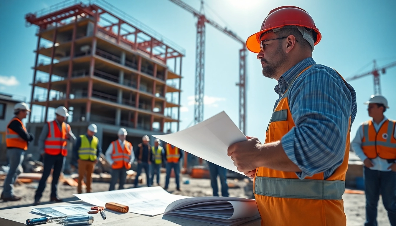 New Jersey Commercial General Contractor leading a construction site with vibrant teamwork and activity.