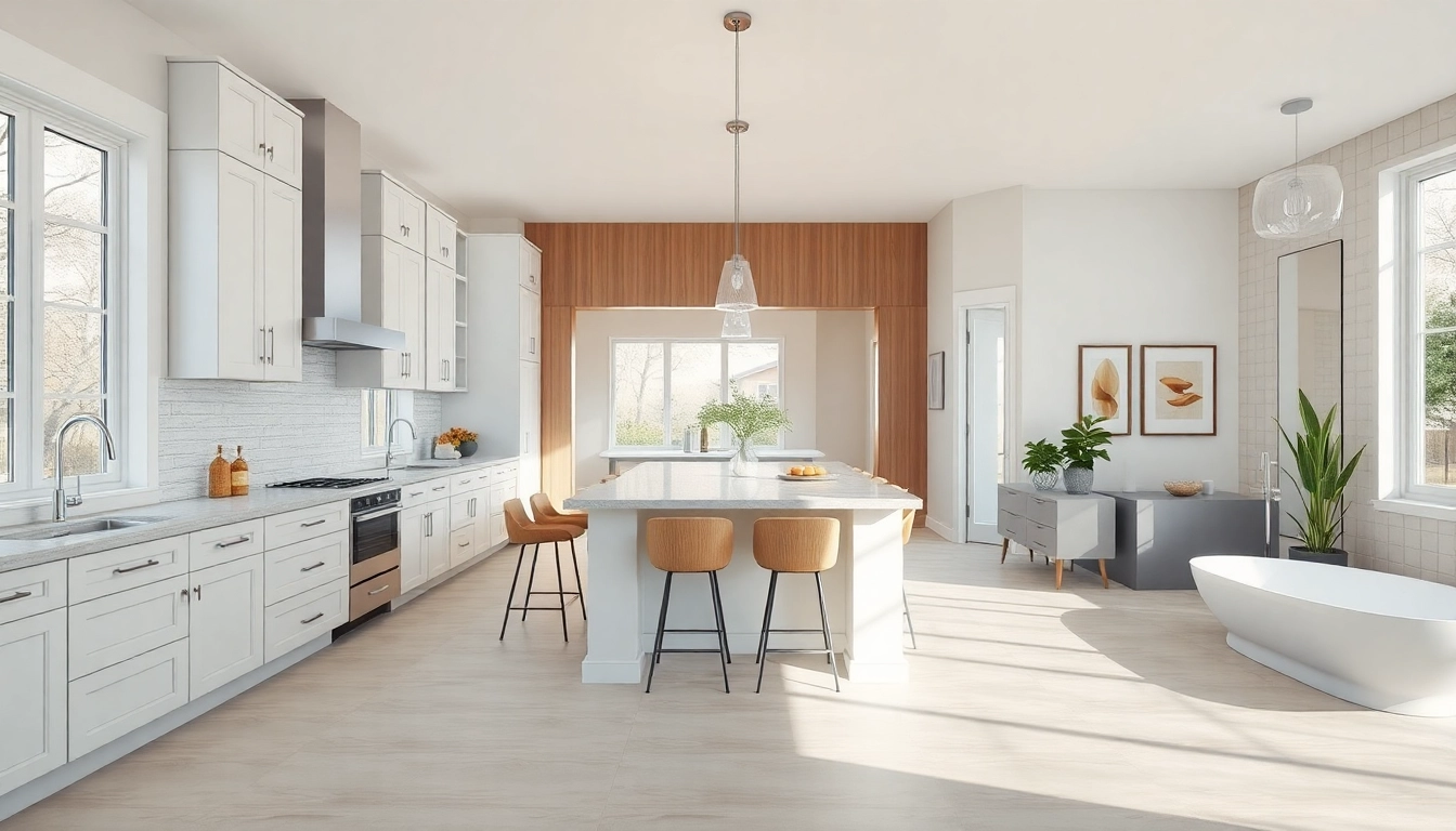 Showcasing kitchen and bathroom renovation with elegant cabinetry and modern fixtures for a stylish atmosphere.