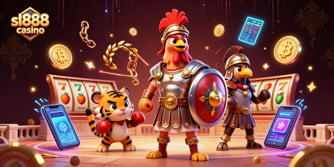 Engage with the vibrant world of sl888 casino featuring a gladiator rooster and dynamic game elements.