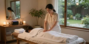 Inviting home spa scene for 은평구출장마사지 preparation with calming elements.