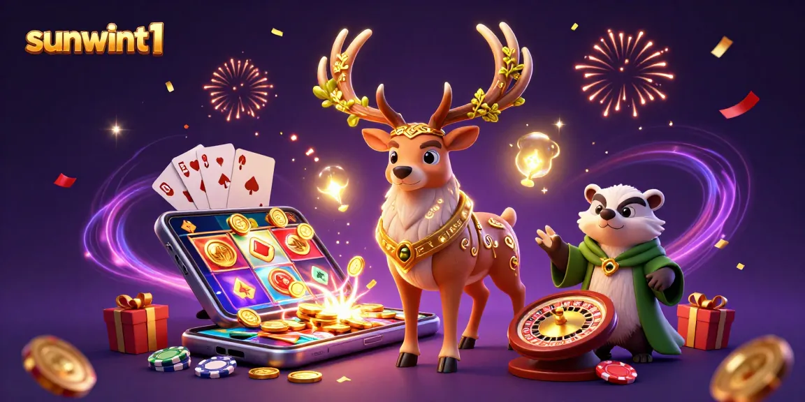 Engage with the lively world of sunwint1, featuring a druid stag and rich casino elements.